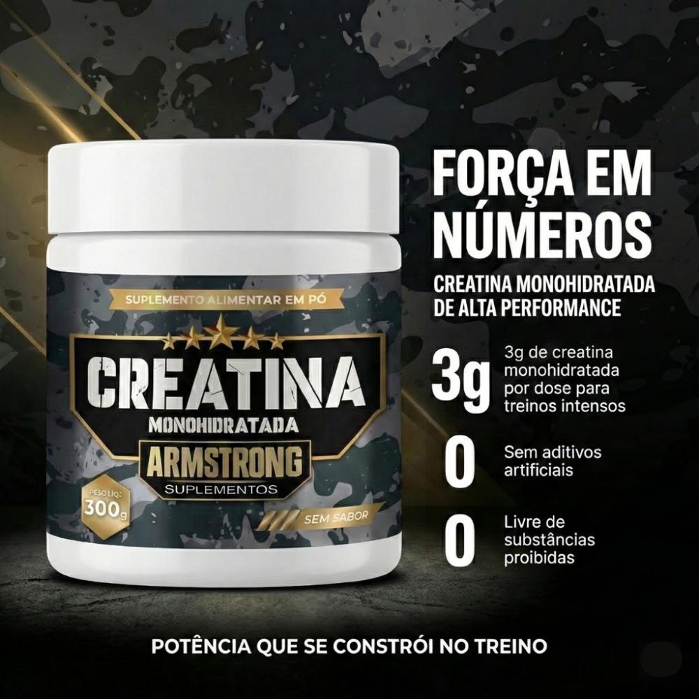 Creatina Armstrong Pó 100% Pura Monohidratada Sem Sabor – 300g – Suplemento Performance