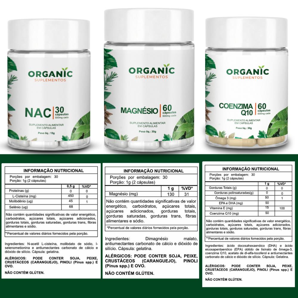 Combo Saúde Total - Magnésio Dimalato + NAC + Coenzima Q10