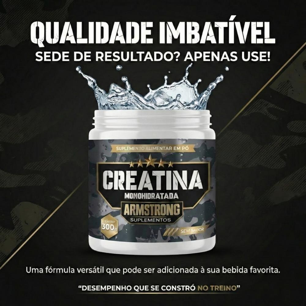 Creatina Armstrong Pó 100% Pura Monohidratada Sem Sabor – 300g – Suplemento Performance