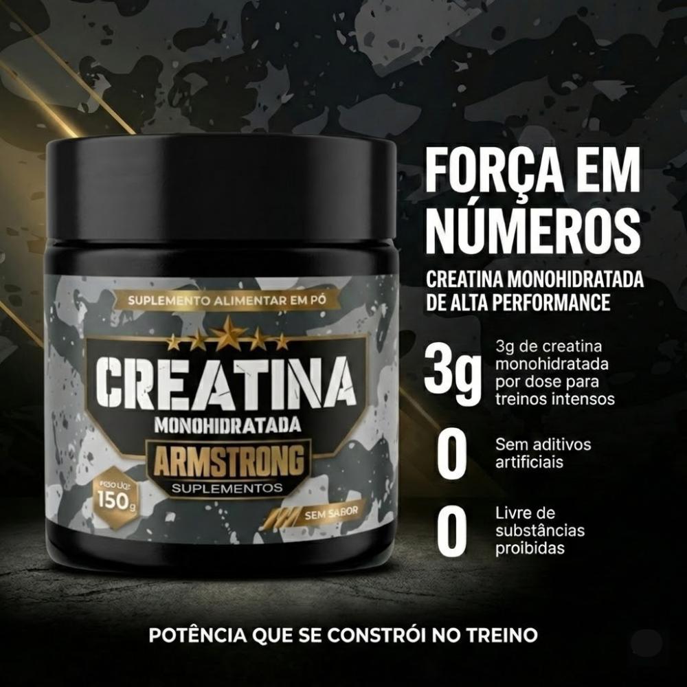 Creatina Monohidratada Armstrong 100% Pura em Pó Sem Sabor – 150g – Suplemento Performance