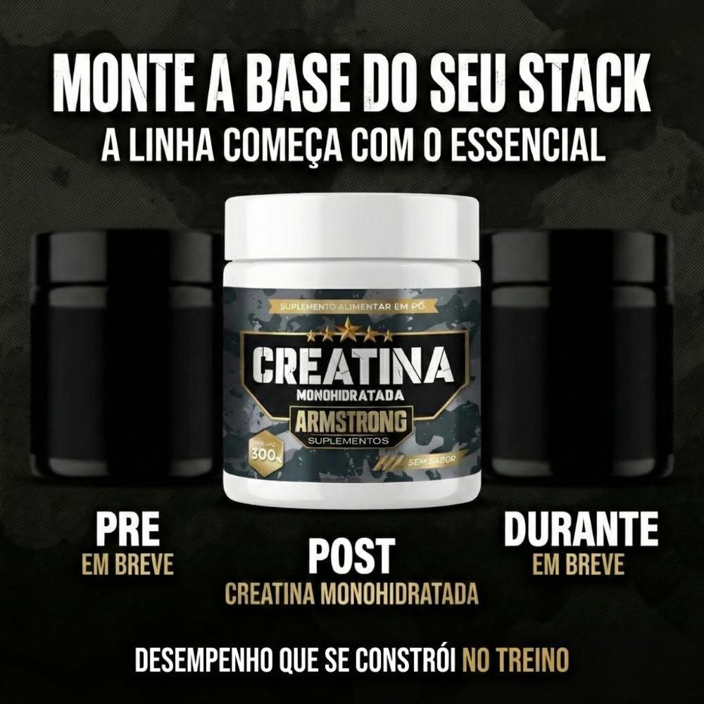 Creatina Armstrong Pó 100% Pura Monohidratada Sem Sabor – 300g – Suplemento Performance